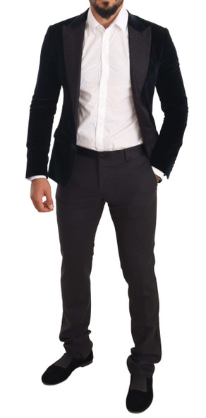 Dolce & Gabbana Blue Velvet Cotton Slim Fit Smoking Suit Dolce & Gabbana Blue Velvet Cotton Slim Fit Smoking Suit
