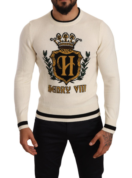 White Heraldic Cashmere Pullover Sweater White Heraldic Cashmere Pullover Sweater