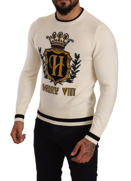 White Heraldic Cashmere Pullover Sweater White Heraldic Cashmere Pullover Sweater