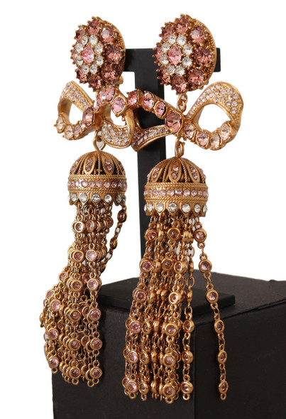 Gold Dangling Crystals Long Clip-On Jewelry Earrings Gold Dangling Crystals Long Clip-On Jewelry Earrings