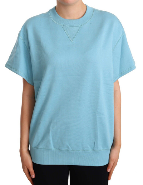 Blue Cotton Short Sleeves Crew Neck Top Blue Cotton Short Sleeves Crew Neck Top
