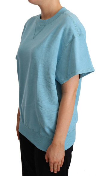 Blue Cotton Short Sleeves Crew Neck Top Blue Cotton Short Sleeves Crew Neck Top