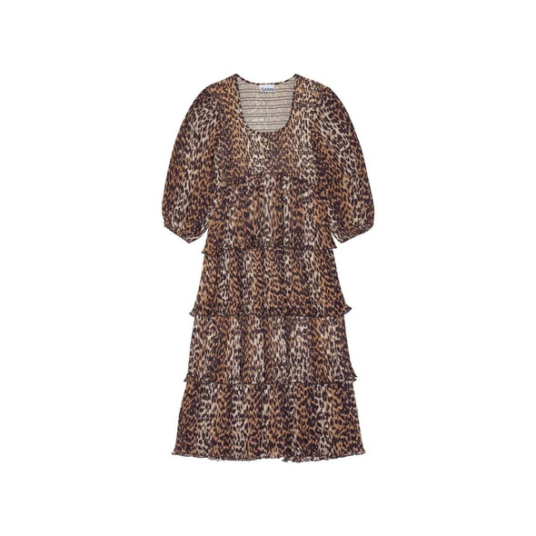 Ganni Pleated Georgette Leopard Midi Dress Ganni Pleated Georgette Leopard Midi Dress