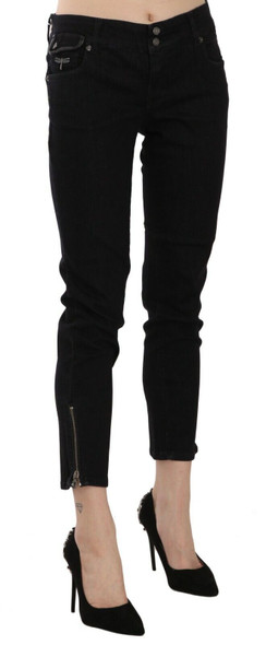 Black Mid Waist Cropped Cut Hem Denim Casual Pants Black Mid Waist Cropped Cut Hem Denim Casual Pants