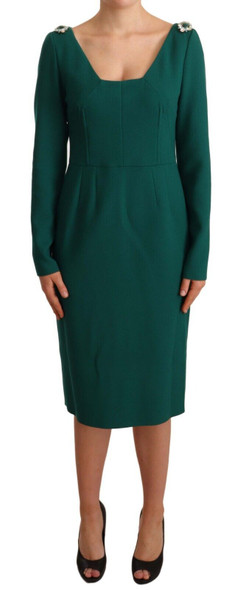 Green Stretch Crepe Crystal Midi Dress Green Stretch Crepe Crystal Midi Dress