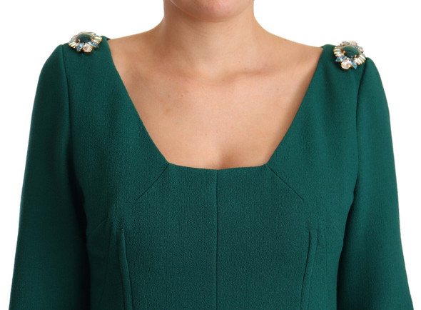 Green Stretch Crepe Crystal Midi Dress Green Stretch Crepe Crystal Midi Dress