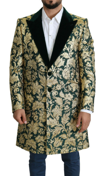 DOLCE & GABBANA Jacket SICILIA Green Gold Jacquard Long Coat DOLCE & GABBANA Jacket SICILIA Green Gold Jacquard Long Coat
