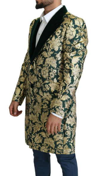 DOLCE & GABBANA Jacket SICILIA Green Gold Jacquard Long Coat DOLCE & GABBANA Jacket SICILIA Green Gold Jacquard Long Coat