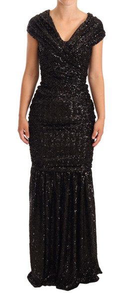 Dolce & Gabbana Black Sequined Open Shoulder Long Gown Dress Dolce & Gabbana Black Sequined Open Shoulder Long Gown Dress