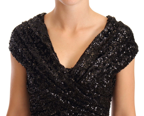Black Sequined Open Shoulder Long Gown Dress Black Sequined Open Shoulder Long Gown Dress