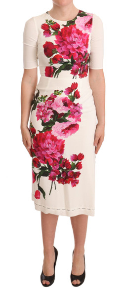 Dolce & Gabbana White Floral Printed Crepe Midi Slit Dress Dolce & Gabbana White Floral Printed Crepe Midi Slit Dress