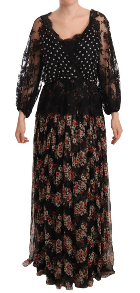 Dolce & Gabbana Black Lace Floral Polka Maxi Capri Dress Dolce & Gabbana Black Lace Floral Polka Maxi Capri Dress