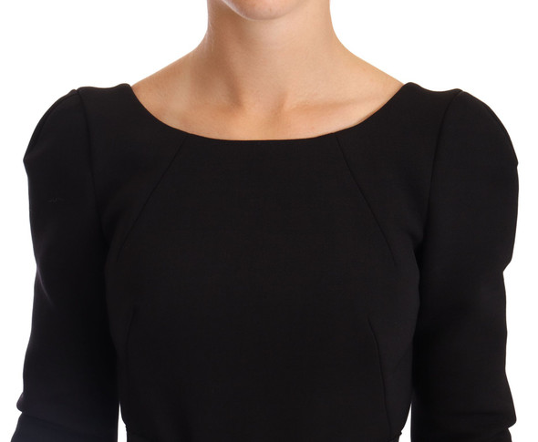 Dolce & Gabbana Black Wool Stretch Sheath Open Back Dress Dolce & Gabbana Black Wool Stretch Sheath Open Back Dress