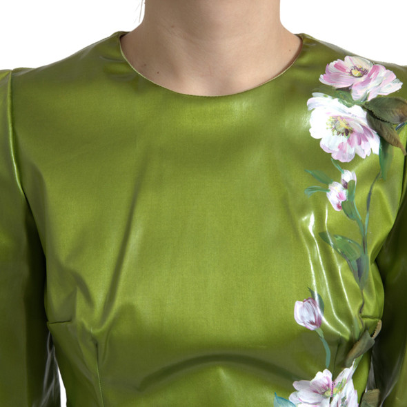 Dolce & Gabbana Green Floral Embellished Sheath Midi Dress Dolce & Gabbana Green Floral Embellished Sheath Midi Dress