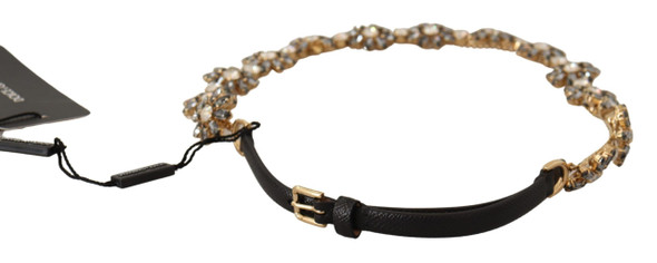Dolce & Gabbana Black Daisy Crystal Dauphine Texture Belt Dolce & Gabbana Black Daisy Crystal Dauphine Texture Belt