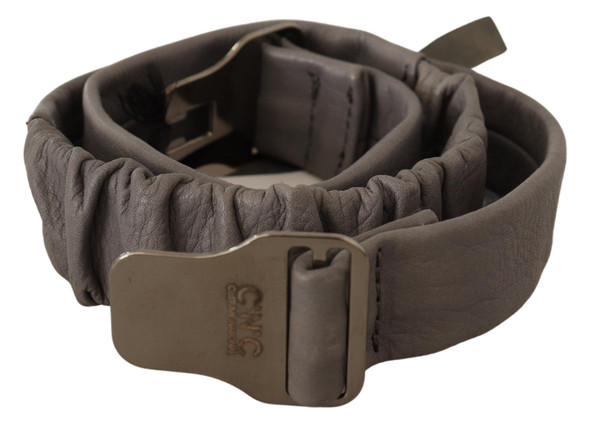 Costume National Gray Leather Silver Buckle Waist Belt Costume National Gray Leather Silver Buckle Waist Belt