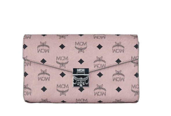 MCM Medium Soft Pink Signature Diamond Logo Leather Clutch Crossbody Handbag MCM Medium Soft Pink Signature Diamond Logo Leather Clutch Crossbody Handbag