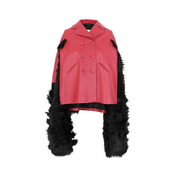 Faux Fur Trimmed Leather Cape Jacket Faux Fur Trimmed Leather Cape Jacket