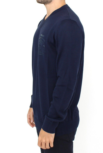 Blue Wool Blend V-neck Pullover Sweater Blue Wool Blend V-neck Pullover Sweater
