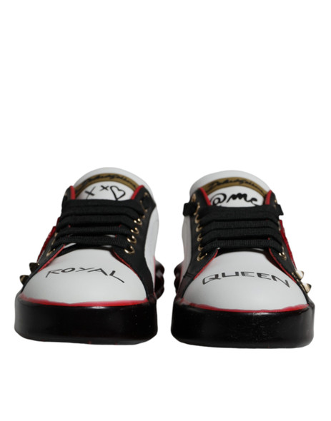 Dolce & Gabbana White Red Crystals Leather Portofino Sneakers Shoes LA12189 Dolce & Gabbana White Red Crystals Leather Portofino Sneakers Shoes LA12189