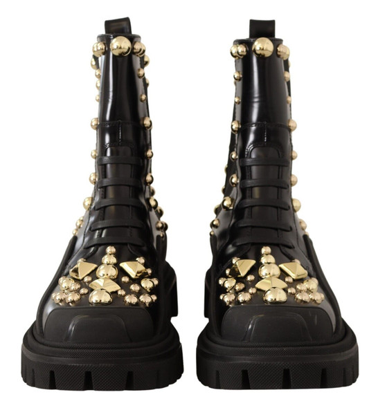 Dolce & Gabbana Black Leather Studded Combat Boots Dolce & Gabbana Black Leather Studded Combat Boots