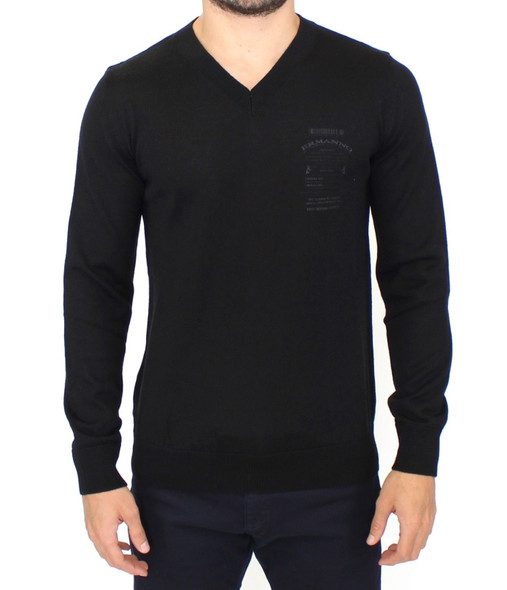 Black Wool Blend V-neck Pullover Sweater Black Wool Blend V-neck Pullover Sweater