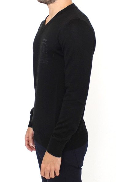 Black Wool Blend V-neck Pullover Sweater Black Wool Blend V-neck Pullover Sweater