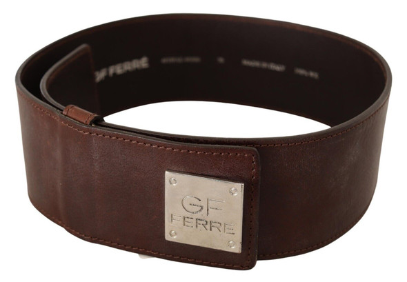 Brown Genuine Leather Wide Logo Buckle Waist Belt Brown Genuine Leather Wide Logo Buckle Waist Belt