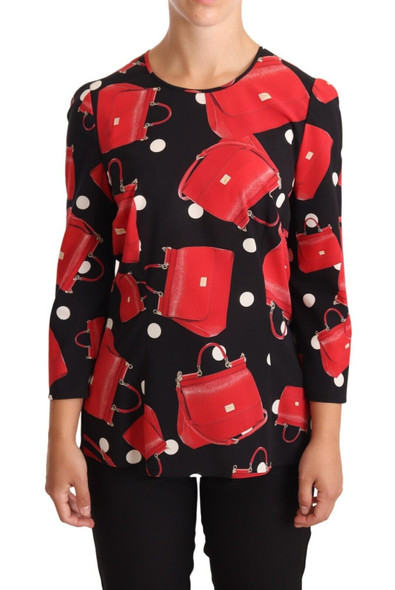Dolce & Gabbana Black Sicily Bag Print Silk Stretch Top Blouse Dolce & Gabbana Black Sicily Bag Print Silk Stretch Top Blouse