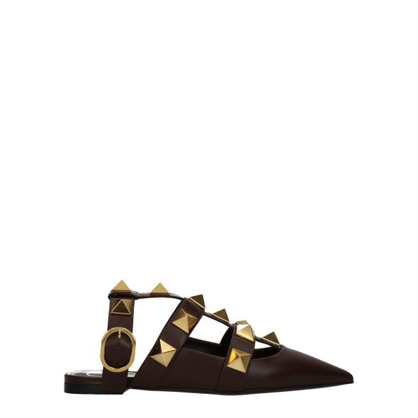 Valentino Garavani Brown Leather Flat Sandals Valentino Garavani Brown Leather Flat Sandals