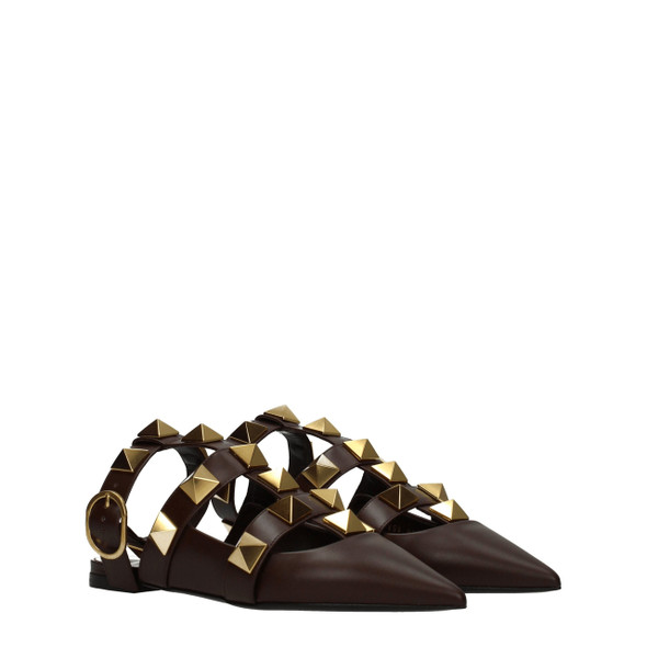 Valentino Garavani Brown Leather Flat Sandals Valentino Garavani Brown Leather Flat Sandals