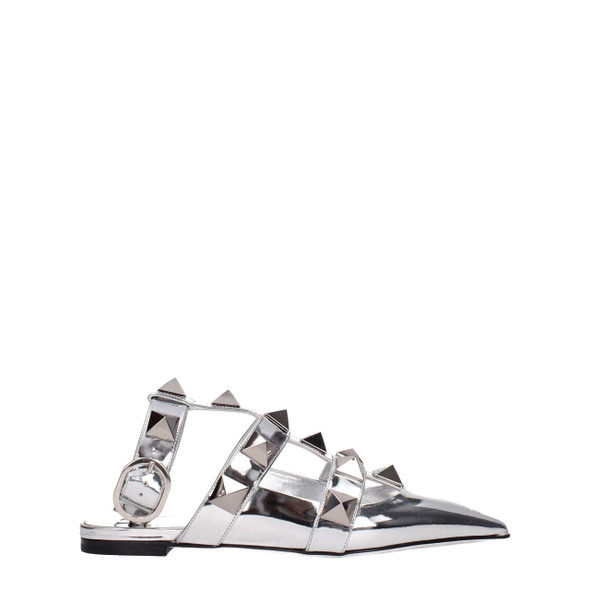 Valentino Garavani Gray Leather Flat Sandals Valentino Garavani Gray Leather Flat Sandals