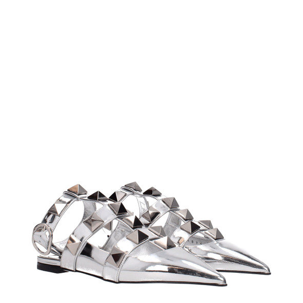 Valentino Garavani Gray Leather Flat Sandals Valentino Garavani Gray Leather Flat Sandals
