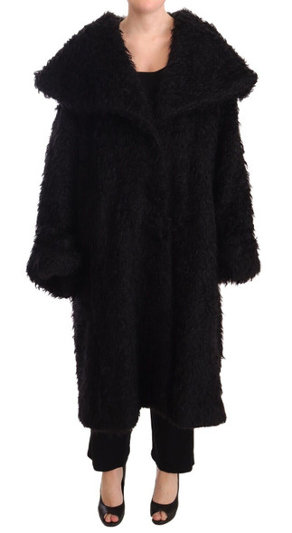 Dolce & Gabbana Black Mohair Fur Cape Trench Coat Jacket Dolce & Gabbana Black Mohair Fur Cape Trench Coat Jacket