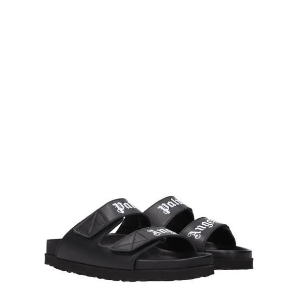 Palm Angels Black Leather Slippers Sandals Palm Angels Black Leather Slippers Sandals