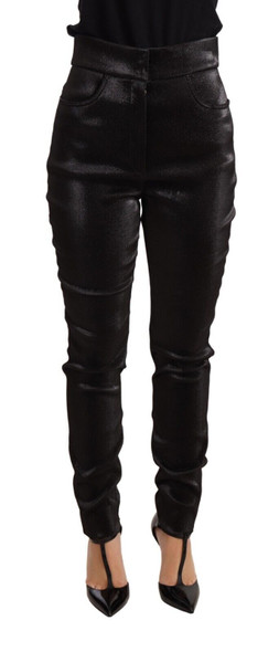 Black Silver Lurex Thread Cotton Stretch Pants Black Silver Lurex Thread Cotton Stretch Pants