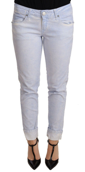Acht Light Blue Cotton Folded Hem Denim Skinny Women Trouser Jeans Acht Light Blue Cotton Folded Hem Denim Skinny Women Trouser Jeans
