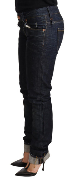 Acht Dark Blue Cotton Slim Fit Folded Hem Women Denim Trouser Jeans Acht Dark Blue Cotton Slim Fit Folded Hem Women Denim Trouser Jeans
