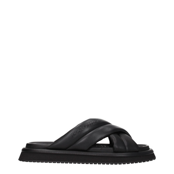 Dolce & Gabbana Black Leather Slippers Sandals Dolce & Gabbana Black Leather Slippers Sandals