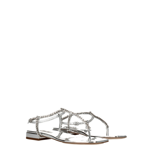 Miu Miu Gray Leather Flip-Flop Sandals Miu Miu Gray Leather Flip-Flop Sandals