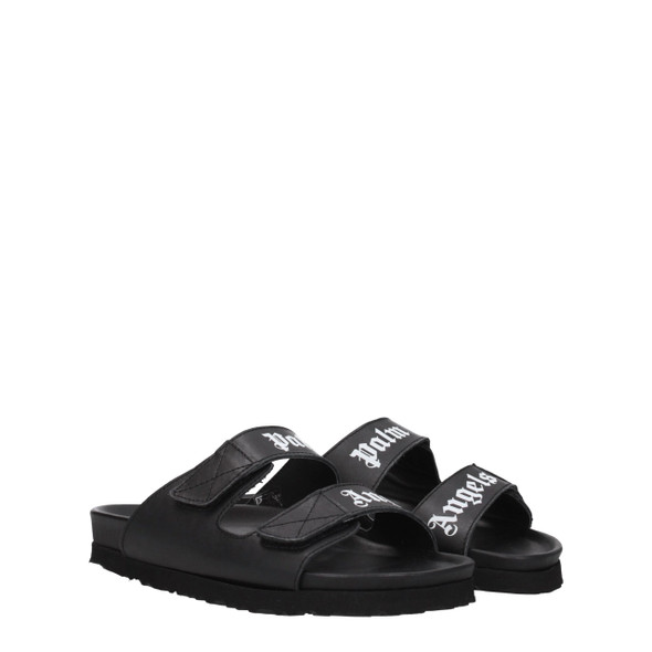 Palm Angels Black Leather Flat Sandals Palm Angels Black Leather Flat Sandals