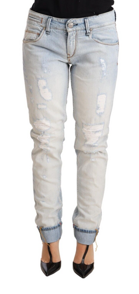Acht Light Blue Distressed Cotton Folded Hem Denim Trouser Jeans Acht Light Blue Distressed Cotton Folded Hem Denim Trouser Jeans