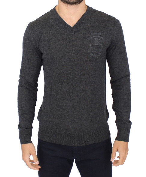 Gray Wool Blend V-neck Pullover Sweater Gray Wool Blend V-neck Pullover Sweater