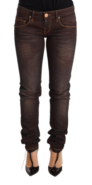 Acht Brown Washed Cotton Slim Fit Denim Low Waist Trouser Jeans Acht Brown Washed Cotton Slim Fit Denim Low Waist Trouser Jeans