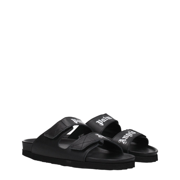 Palm Angels Black Leather Slippers Sandals PA8547346678025BT Palm Angels Black Leather Slippers Sandals PA8547346678025BT