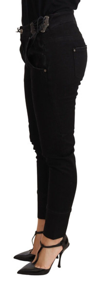 Ermanno Scervino Black Low Waist Skinny Slim Trouser Cotton Jeans Ermanno Scervino Black Low Waist Skinny Slim Trouser Cotton Jeans