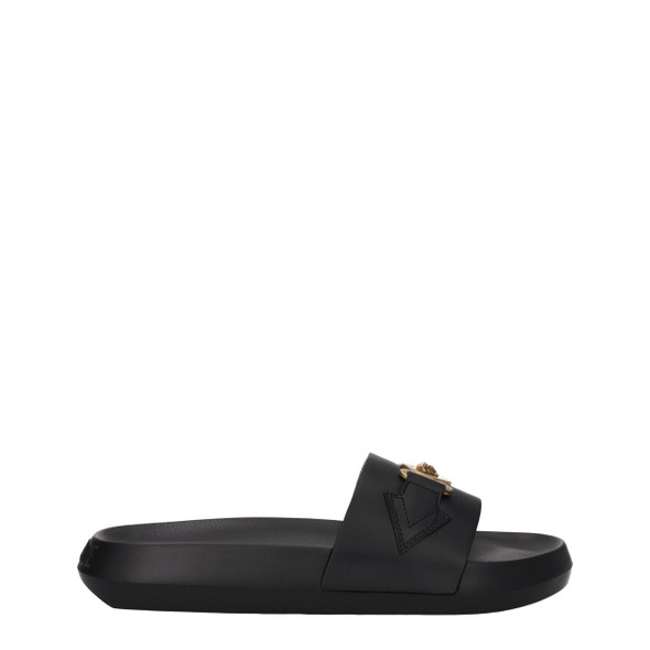 Versace Black Leather Slippers Sandals VE8547404710153BT Versace Black Leather Slippers Sandals VE8547404710153BT