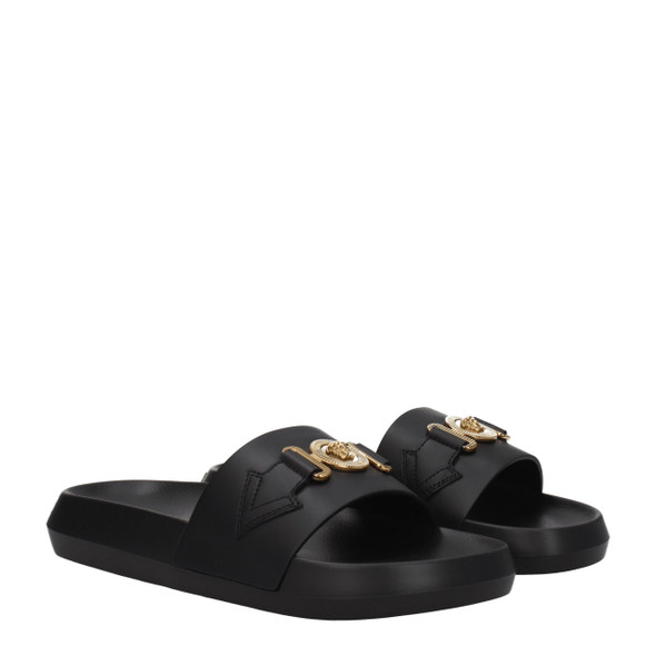 Versace Black Leather Slippers Sandals VE8547404710153BT Versace Black Leather Slippers Sandals VE8547404710153BT