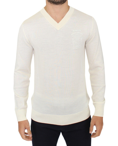 Off White Wool Blend V-neck Pullover Sweater Off White Wool Blend V-neck Pullover Sweater