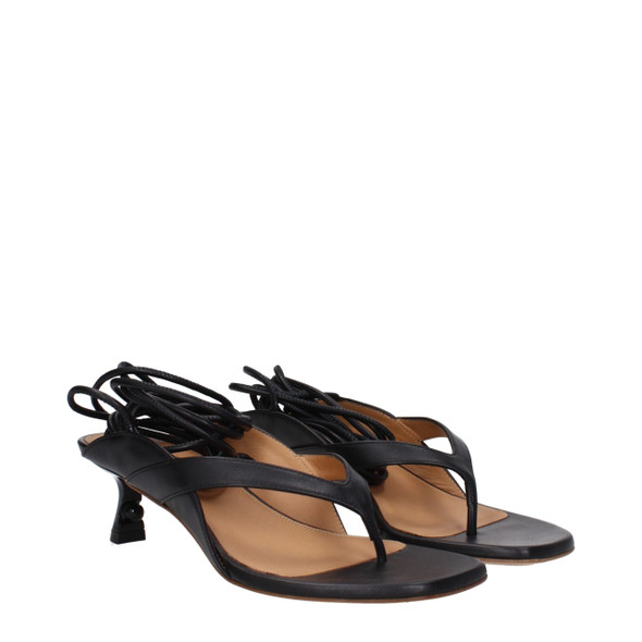 Off-White Black Leather Flip-Flop Sandals Off-White Black Leather Flip-Flop Sandals